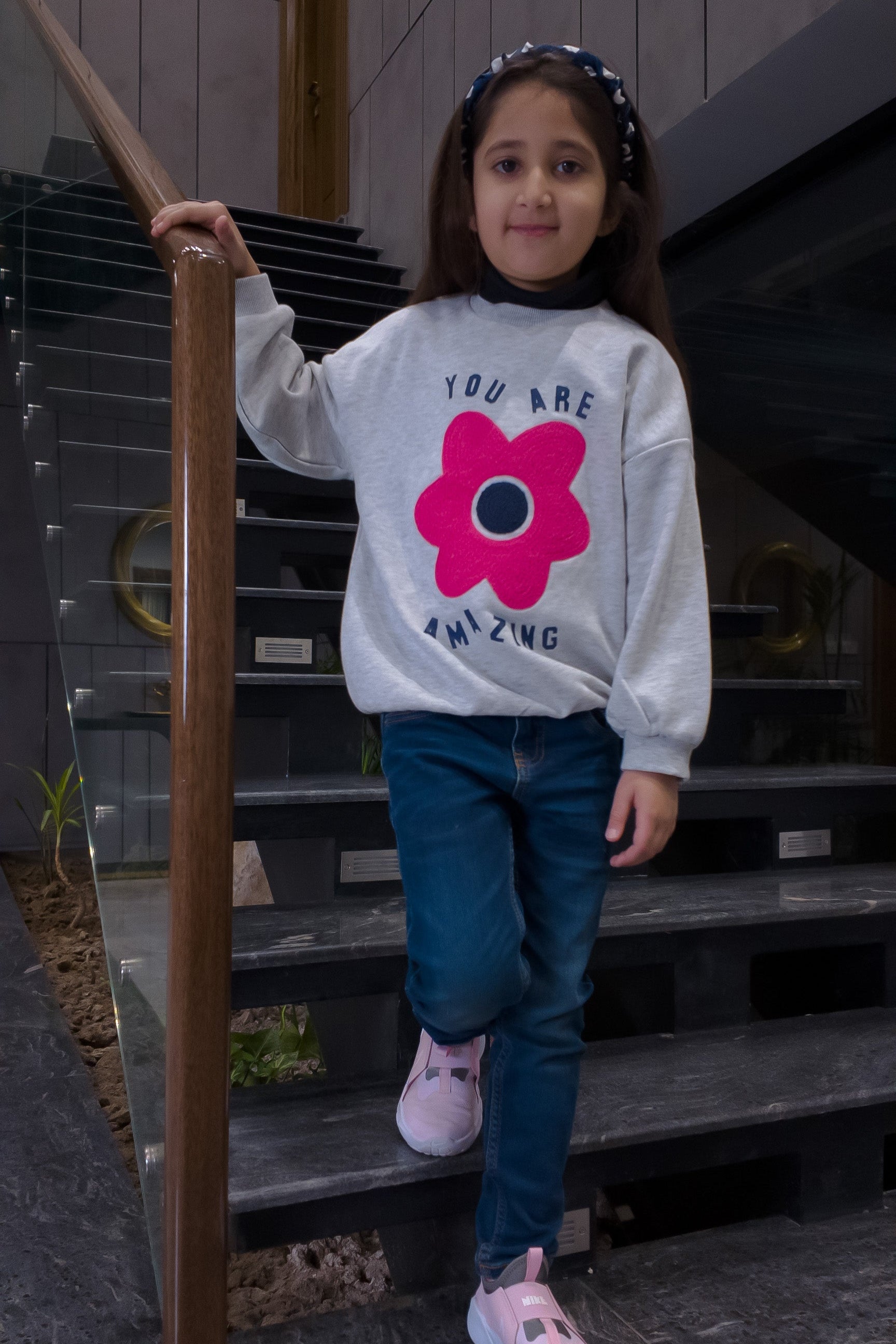 "YOU ARE AMAZING" Girls' Drop Shoulder Sweatshirt – Stylish & Comfortable (Ages 2-14)